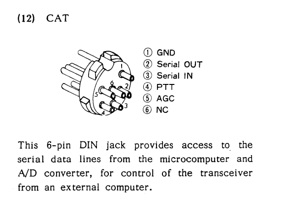 Distribución de pines del puerto CAT en el Yaesu FT-80C